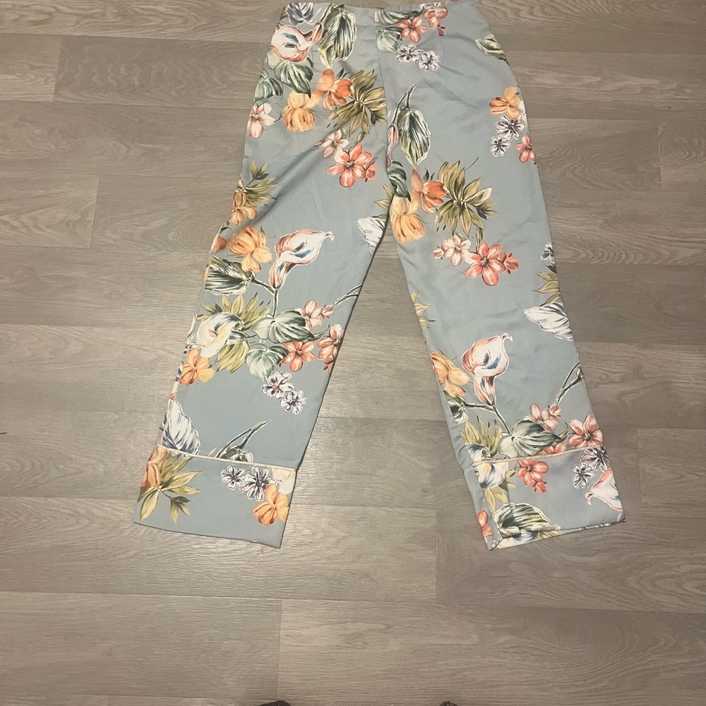 Zara Floral Print Pants‎ - Blue and Orange